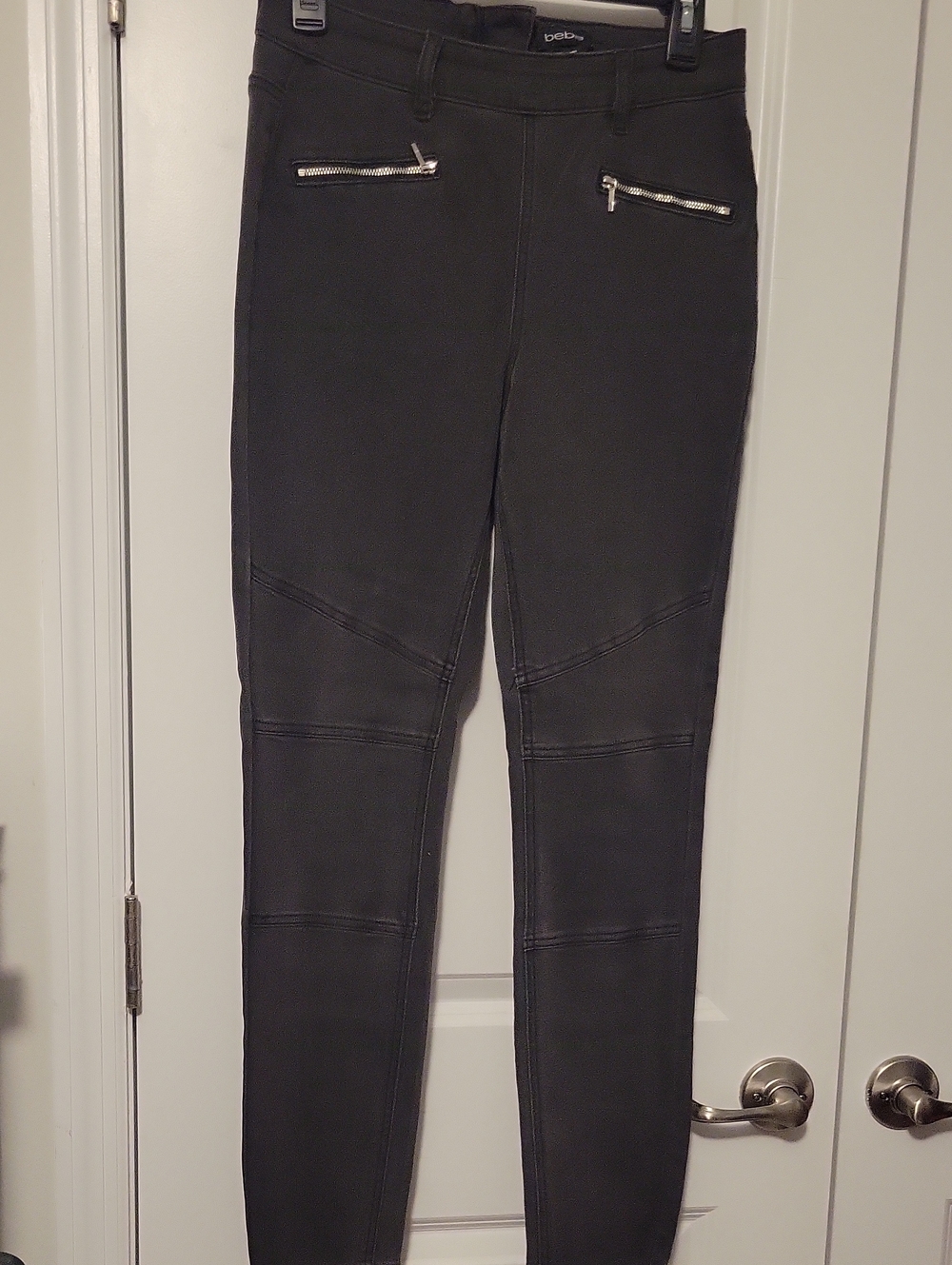 bebe Black Moto-Stitch Ponte Skinny Leggings